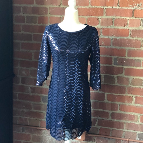 Chelsea & Violet Blue Sequin Scallop Hem Dress - Picture 2 of 8